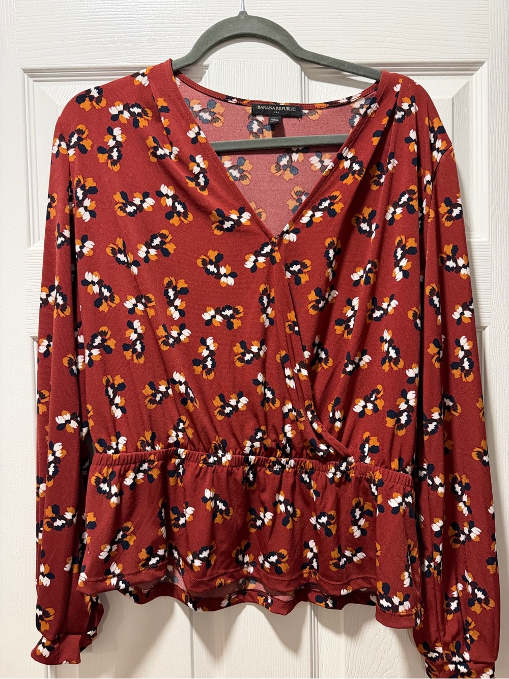 Banana Republic Rust Floral Wrap Peplum Blouse
